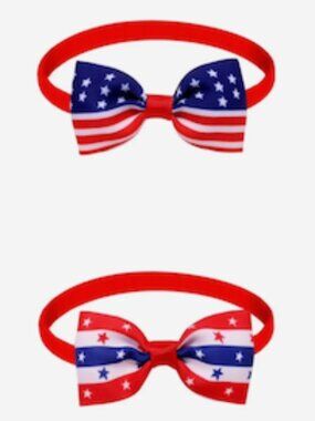 USA Patriotic 4th Of July Pet Bowtie Set Star Stripes Adjustable Dog Cat S/M NEW